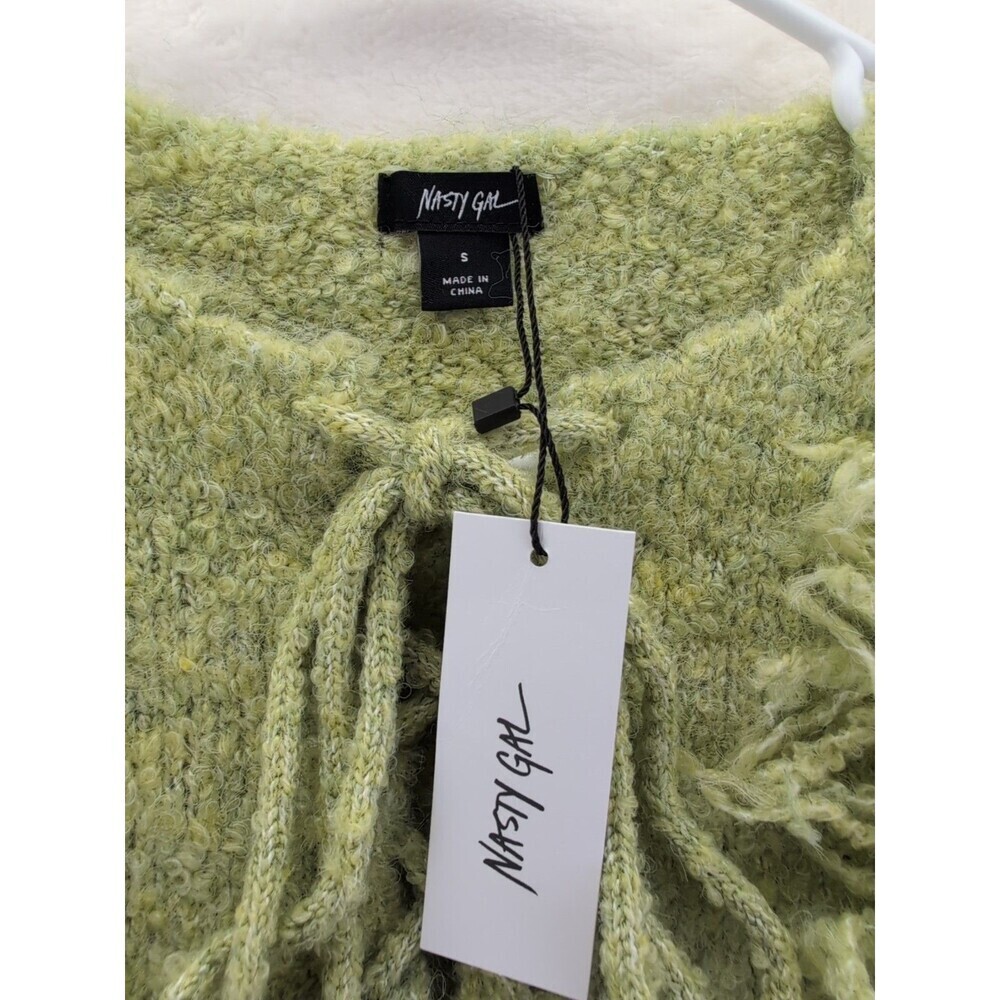 NASTY GAL Knitted Fringe Long Sleeve Pullover Lace Up Front Sweater NWT Small - Picture 2 of 13